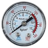 Luftkompressor-Manometer 0-12 Bar 0-180 PSI, 1/8 Zoll für NPT-Bodenmontage für pneumatische Hydraulikflüssigkeitssysteme, Metallgehäuse 42 mm, Industriewerkzeug