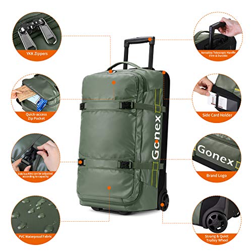 Gonex Rolling Duffle Bag with Wheels, 70L Water Repellent Wheeled Travel Duffel Luggage with Rollers 26 inch, Olive Green