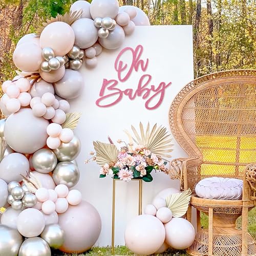 Image of 'Oh Baby' Sign for Backdrop - Felt Glitter Pink Baby Shower Banner Boy Girl Decorations Gender Reveal 1st Birthday Party Photography Background