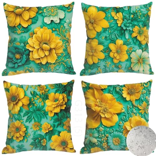 Yeefion Federe Cuscini Divano 30x30cm 4 Pack Estate Lino Impermeabile Cuscini Divano Piante Tropicali Cuscini Decorativi per Divano Sedia Camera da Letto Auto Giardino All'aperto Verde Cuscino LY-328