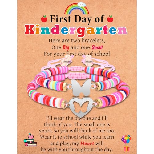 Image of First Day of School Kindergarten Preschool Gifts, Mom and Daughter Matching Bracelets Set, Back to School Gifts for Girls Daughter