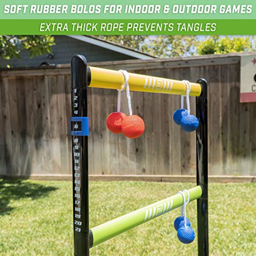 GoSports Pro Grade Ladder Toss Indoor/Outdoor Game Set with 6 Soft Rubber Bolo Balls, Travel Carrying Case and Score Trackers, Black