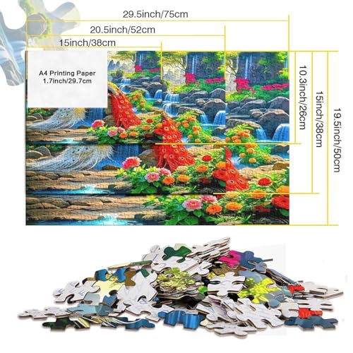 Puzzle de 1000 piezas con temática de pavo y cascada para un montaje decorativo de 70x50cm 5