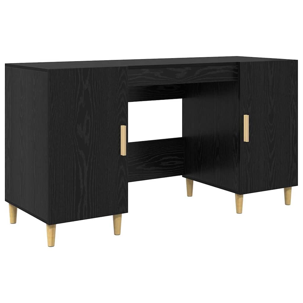 Bureau informatique chêne noir 140cm avec 2 portes et 4 étagères en bois