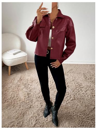 Milumia Women's Pu Leather Long Sleeve Jacket Button Front Motorcycle Coats2