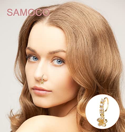 SAMOCO 20Pcs 20G Dangle Nose Ring L Shaped Dangling Nose Stud for Women Stainless Steel Nose Ring Studs CZ Flower Dangle Nose Rings Hoops Nose Piercing Jewelry2