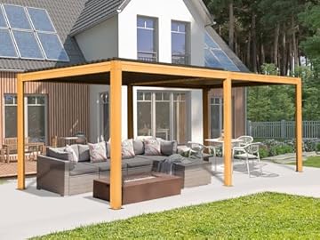 wood pergola with louvered roof