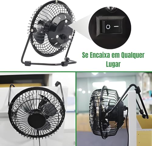 Mini Ventilador de Mesa 360° USB Portátil Com 3 Velocidades Silencioso e Suporte de Ferro