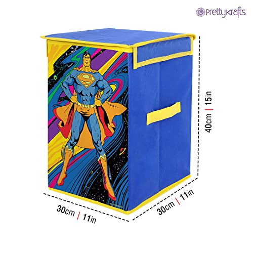Image of Superman Rectangular Foldable Laundry Toy Organizer & Storage Box with Top Lid (Large, Blue- SBB SM1)