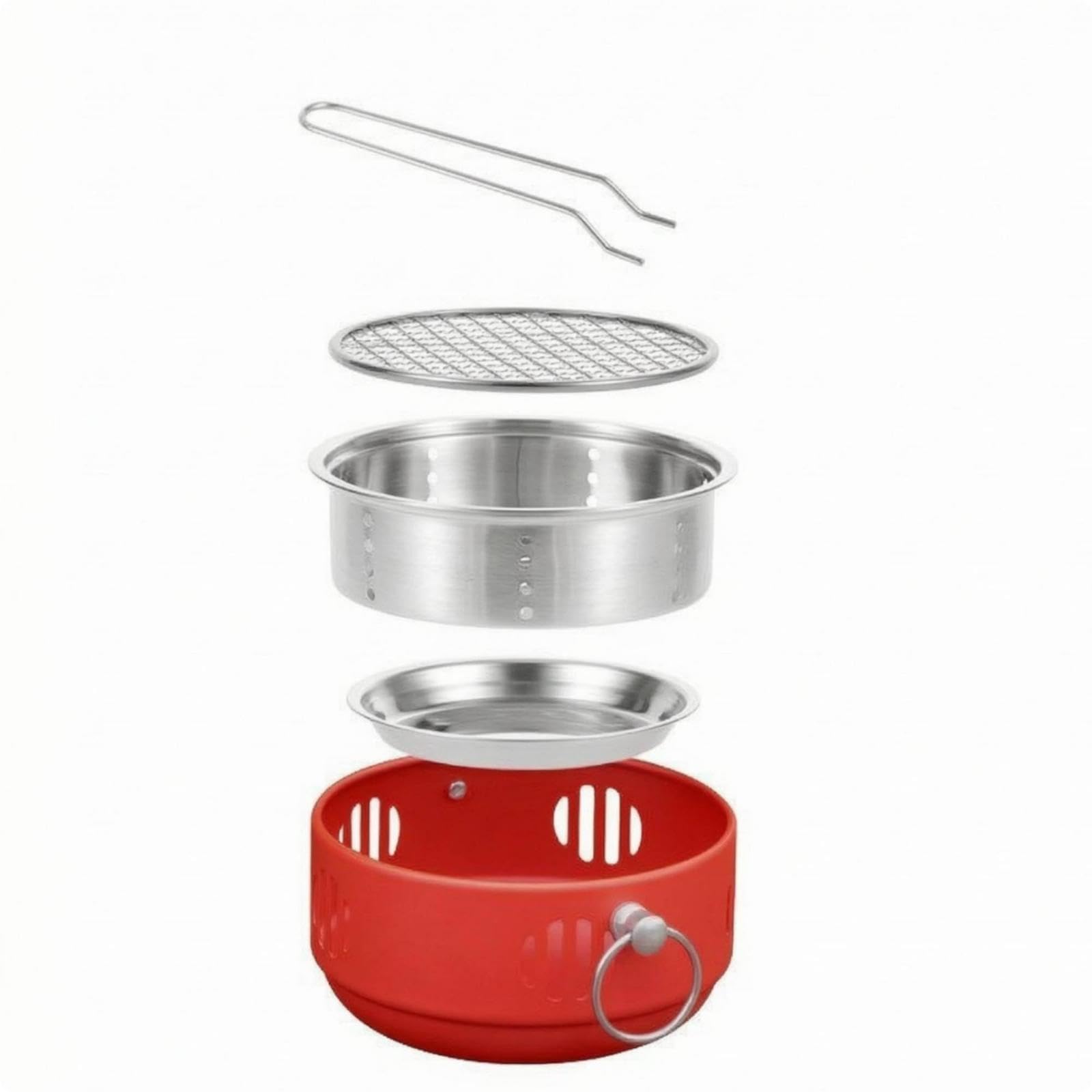 Small Round Briquette Grill Ash Pan Stainless Steel Briquette Grill Handle Outdoor Cooker Red-image-40