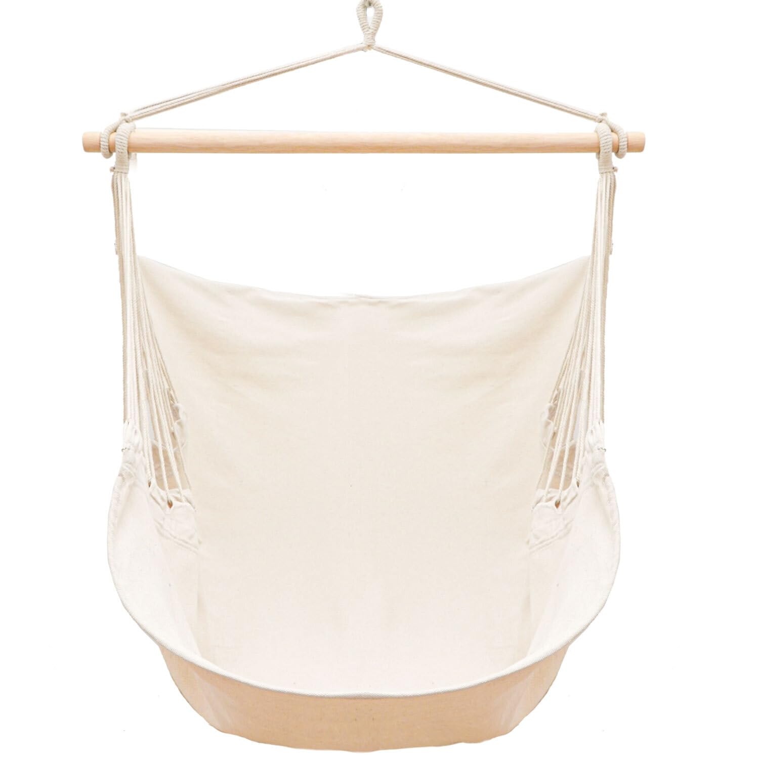 AMANKA Silla Colgante XL de 155x125 cm - 1 Persona Hamaca Columpio hasta 100 kg - Sillón Relax para Interior y Exterior - Balancín con Barra de Madera - Nido Cómodo para Balcón, Terraza o Habitación