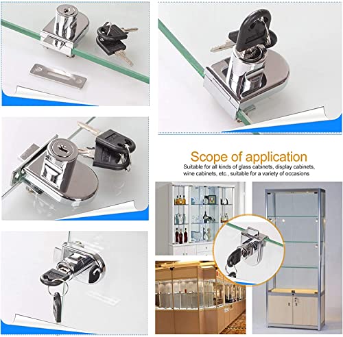Single Swing Glass Cabinet Showcase Türschloss Glass Cabinet Lock für 5-8mm Glastür mit 2 Schlüsseln，Kein Bohren erforderlich