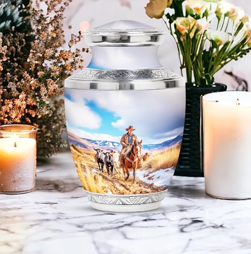 Image of Cowboys Urn Decorative Urns 1 Large & 1 Small | Funeral Cremation Urns, Ashes Urn Human Remains