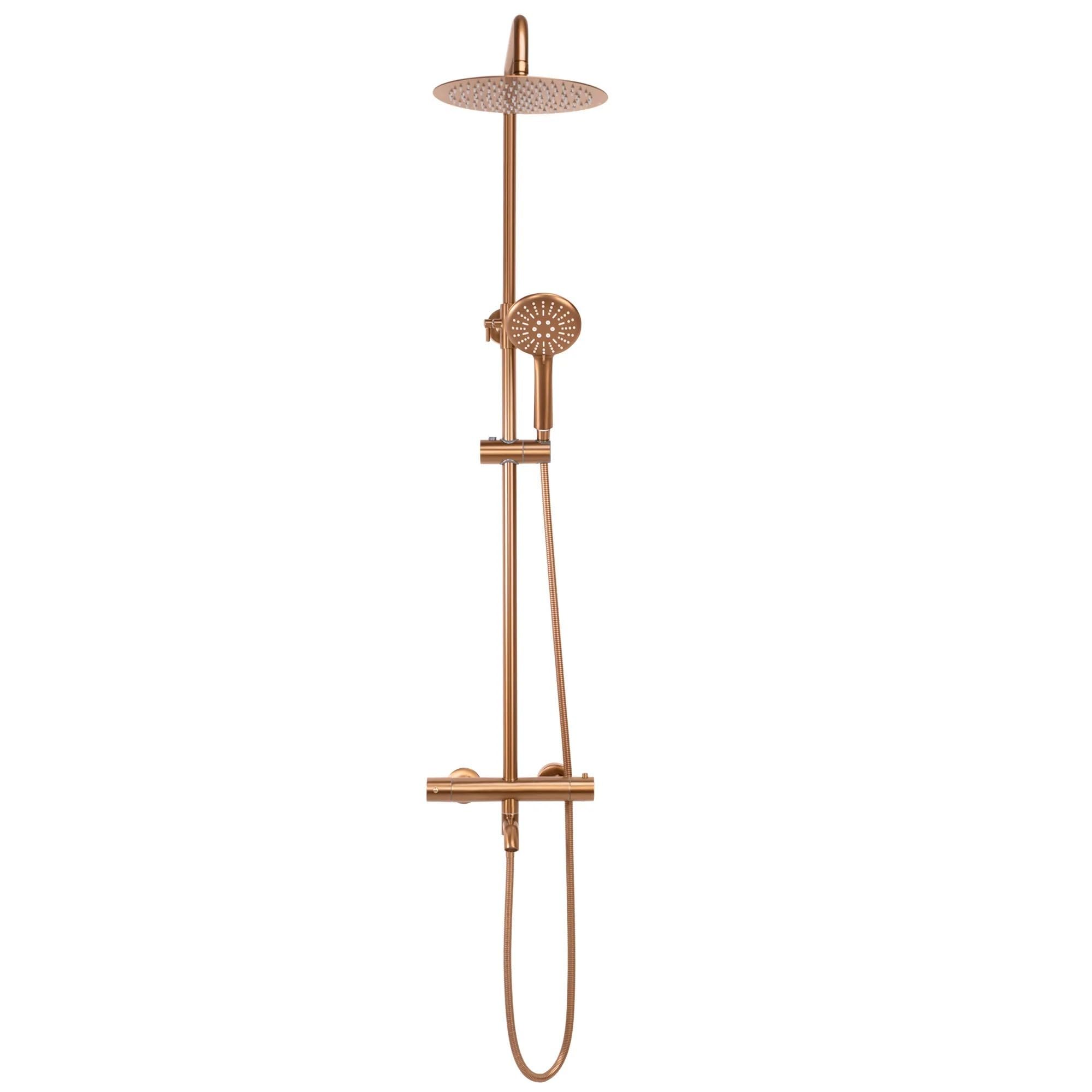 Rea Zestaw Natryskowy Prysznicowy z Termostatem, Lungo Miedź Szczotkowana, 36,5x26,5x117cm