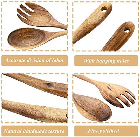 LWZko 2 Pieces Wooden Salad Servers, Wooden Spoon Fork, Wooden Salad Spoon And Fork Set, Wooden Salad Spoon, Natural Acacia Wood Portable Handmade Salad Fork Spoons for Salad Making, Kitchen Utensil