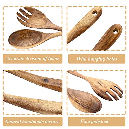 2 Stuks Houten Salade Servers, Houten Lepel Vork, Houten Salade Lepel En Vork Set, Houten Salade Lepel, Natuurlijke Acacia Hout Draagbare Handgemaakte Salade Vork Lepels Voor Salade Maken - Image 4