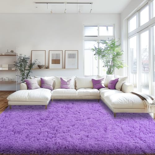 Area Rugs 9x12 Living Room, Large Fluffy Area Rugs for Bedroom, Soft Carpet Shag Kids Room Rug, Non-Slip Fuzzy Rugs Indoor (Purple, 9ft x 12ft)