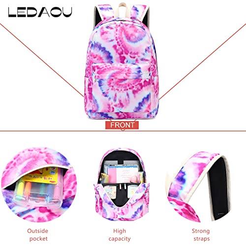 Ledaou Backpack For Girls School Bag Kids Bookbag Teen Backpack Set Daypack With Lunch Bag And Pencil Case (Tie Dye Pink Purple) #TOP4
