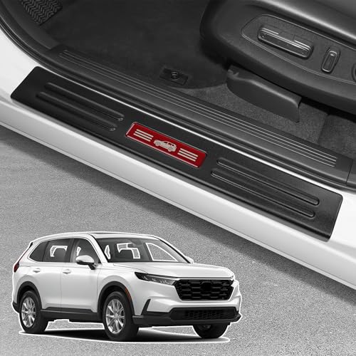 4PCS Door Sill Protector for Honda CRV 2026 2025 2024 2023 Hybrid (Include HEV) Accessories Matte Black ABS Material Front and Rear Door Protection (Red Trim)