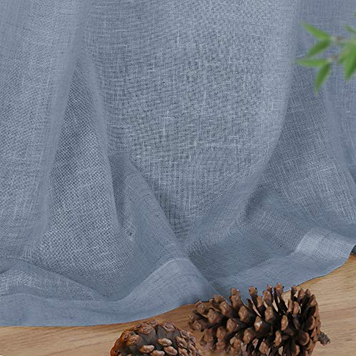 Natural Linen Curtains 108 Inches Extra Long Rod Pocket Semi Sheer Curtain Drapes Elegant Casual Linen Textured Window Draperies, Light Filtering Privacy Added Home Fashion 2 Panels, Stone Blue #TOP5