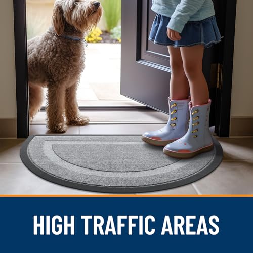 Image of OLANLY Half Circle Door Mat Indoor Outdoor Entrance Welcome, Waterproof All-Season, All-Weather Doormat, Sturdy Natural Rubber, Low Profile, Easy Clean Patio Porch Entryway Mat, 35x23, Ash Gray