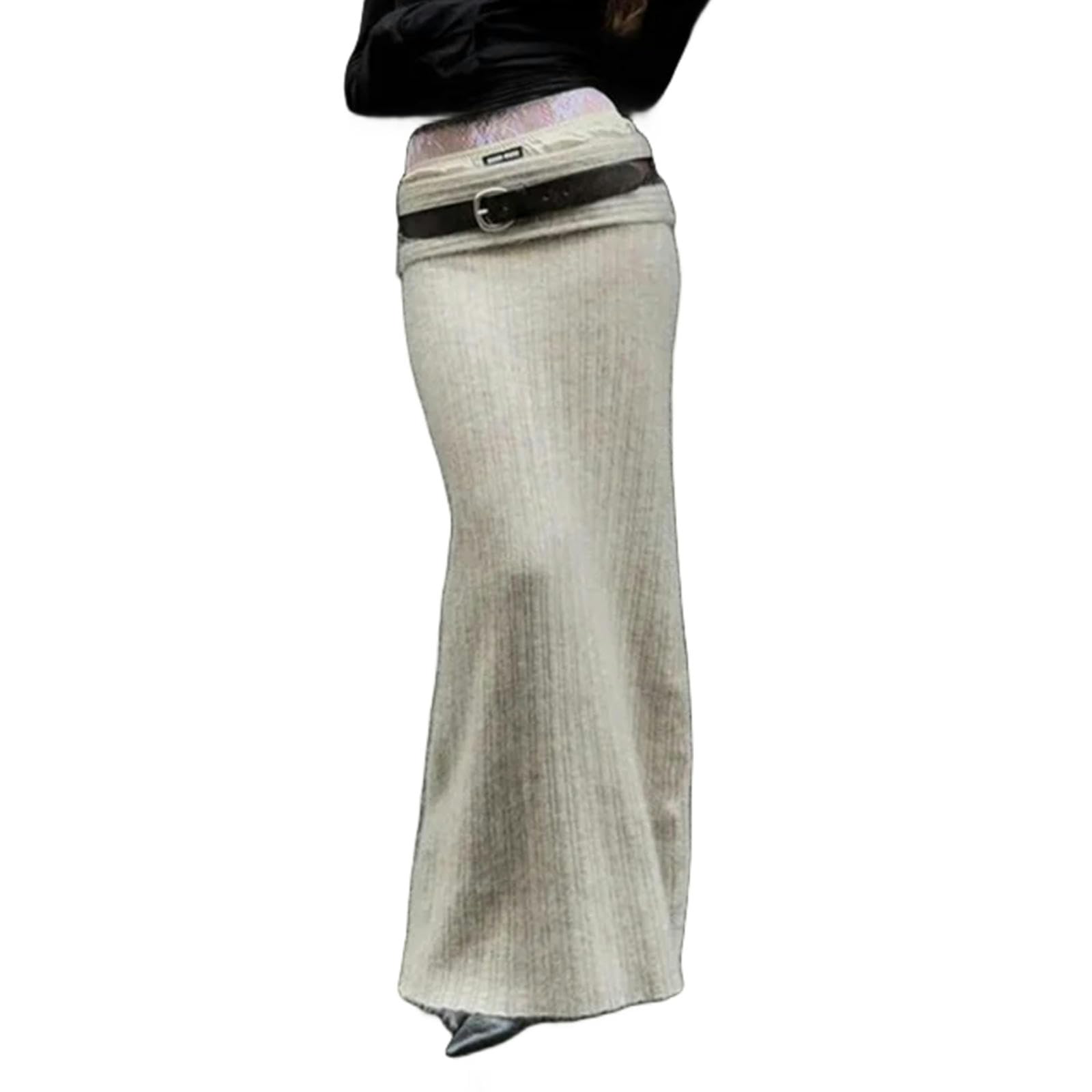 MdybF Falda Larga Mujer Outumn Winter Knit Skirt Fashion Street Street Straight Straight Long Faldas para Mujeres