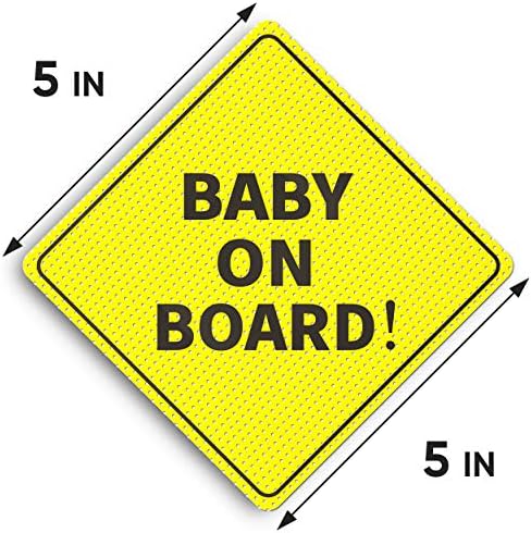 Baby On Board Sign For Car - Ideal Stickers - 4 Pack, 5" by 5" - Bright Yellow and SEE-THROUGH when Reversing - Best Safety Signs - No Need for Suction Cup or Magnets - Durable and Strong Adhesive