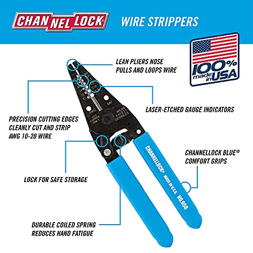 Channellock 958 6-1/4-Inch Wire Stripper and Cutter, Blue, 6-Inch