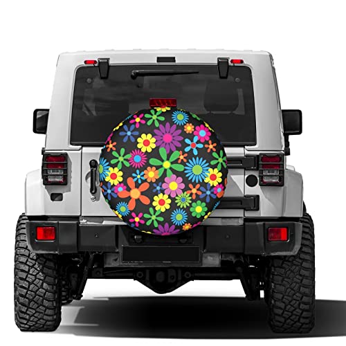 Image of Hippie Flowers Spare Tire Cover Dust-Proof Wheel Tire Cover Fit Trailer, RV, SUV and Many Vehicle 17 Inch