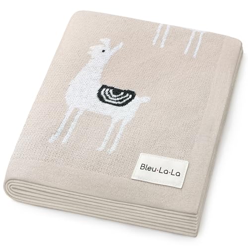 Image of Unisex Cozy Receiving Swaddle Cuddle Stroller Crib Stroller 100% Fine Loomed Cotton Blanket - Quilt Blanket for Newborns, Infants Toddler, Boys and Girls (Llama - Cream)