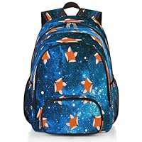 Starry Galaxy Fox Backpack Large Capacity School Bookbag Rucksack, Galaxy Pattern Backpack Hiking Travel Casual Laptop Daypack for Kids Boys Girls Men Women