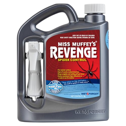 Wet & Forget Miss Muffet’s Revenge Spider Control 2L, Outdoor Spider Repellent & Barrier Spray, Ready-to-Use, up to 4m Reach Applicator Helps Prevent Web Build-Up on Soffits, Windows & Exterior Areas