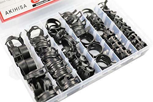 Image of AKIHISA 60 Pcs 28-33mm Spring Hose Clamp, Spring steel 65Mn Fuel Hose Clamp, 6 sizes for Silicone Vacuum Fuel Oil Hose Line Clamps