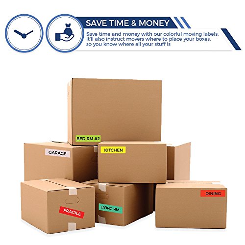 enKo - Home Moving Packing Labels Stickers for Box - Color Coded for Boxes, Packing Box Fragile Stickers (16 Roll, 800 Labels, 4 Bedroom House)