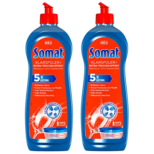 Somat Rinse Aid + Extra Dry-Effect, Dishwasher Rinse & Drying Agent - Anti-Water Stains & Lime Protection, 750 ml, 2 Pack