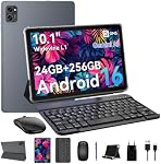 T20 tablette 10 inch Android 16, Comprimé avec clavier, 24GB RAM+256GB ROM (2TB Expandable), Octa-Core Gaming 5000mAh, Vigne large L1 1080P Écran, 2-in-1 Ordinateur pour le travail/les enfants/l'école- GRAY