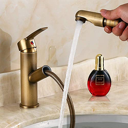 Mitigeur de lavabo en cuivre antique rétractable pour évier cuisine et vasque