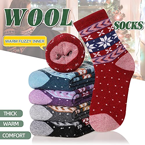 Image of Velice Wool Socks for Women Merino Wool Boot Hiking Thick Thermal Warm Winter Crew Cushion Cozy Work Socks 5 Pairs
