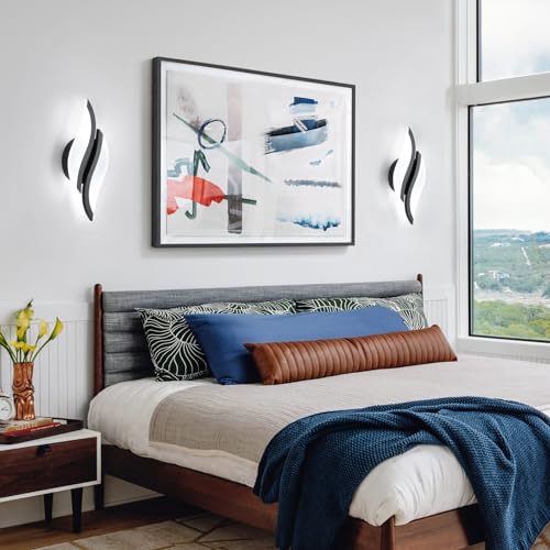 Image of CANEOE 2 Packs Modern LED Wall Sconce 6000K Black Indoor Wall Light Fixtures Acrylic Wall Sconce Lighting for Living Room Bedroom Bedside Bathroom Hallway Stairway Wall Lamp (Black, 2 Packs, 6000K)
