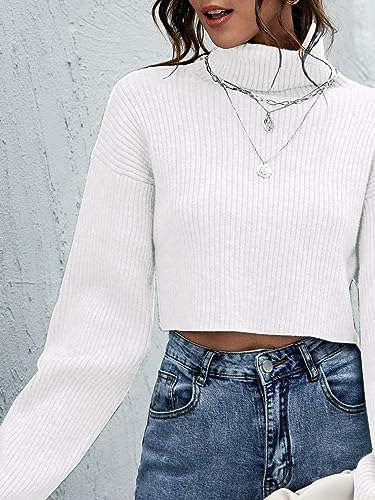 Floerns Women's Turtle Neck Long Sleeve Knitted Pullover Sweater Crop Tops4