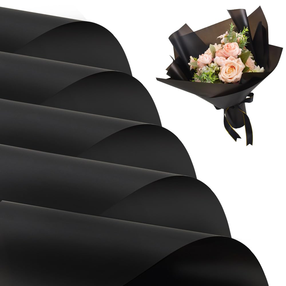 BEISHIDA 40 PCS Black Floral Wrapping Paper-Matte Waterproof Flower Wrapping Paper Bouquet for Florist Supplies, DIY Crafts, Gift Packaging, Wedding,