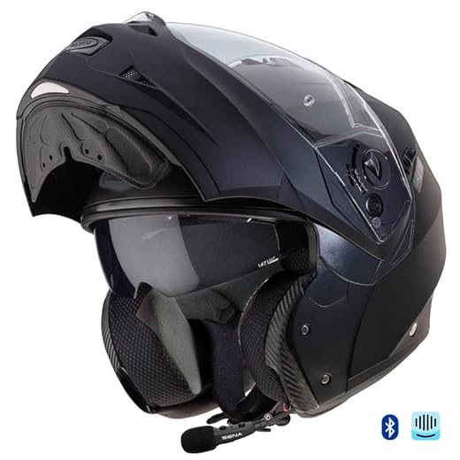 CABERG Duke 2 Bluetooth Sena Intercom Integrado Negro Mate - Casco de Moto Modular P/J + Pinlock - Casco con Visor Solar Homologado ECE (S)