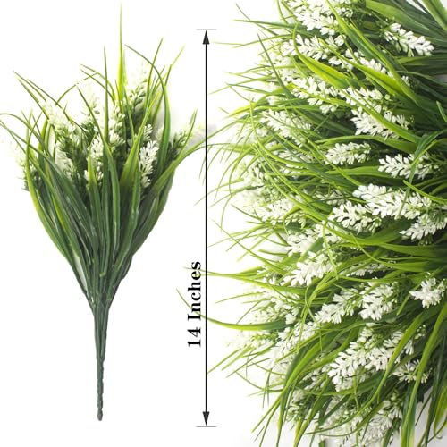 Image of Grunyia 20 Bundles Artificial Plants Outdoor Fake Monkey Grass with Flowers (White)