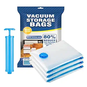 Deejay Space Saver (Pack of 3 - Jumbo) Reusable Vacuum Storage Ziplock Compression Sealer Bags for Travel clothes and home Blankets, Quilts with hand Pump (Pack of 3 Jumbo - 70 * 100 cm)