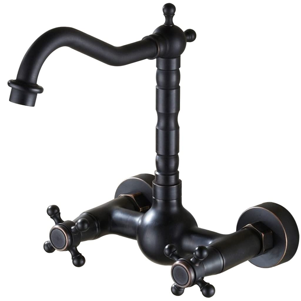 Rubinetto da bagno con montaggio a parete, stile vintage, con doppia manopola, maniglia per organizer e stoccaggio, bronzo lucidato a olio