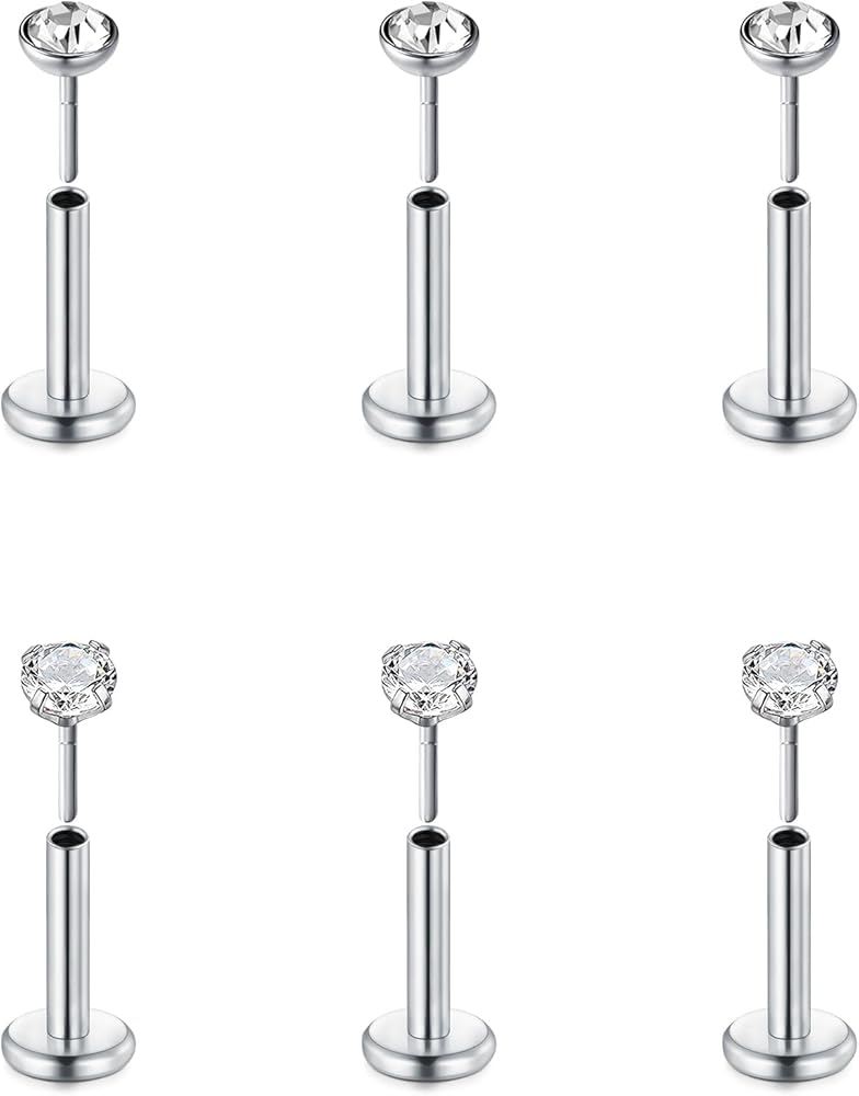 Sterling Silver Earrings Thunaraz 16 Pairs Tiny Cartilage Stud - Main Image