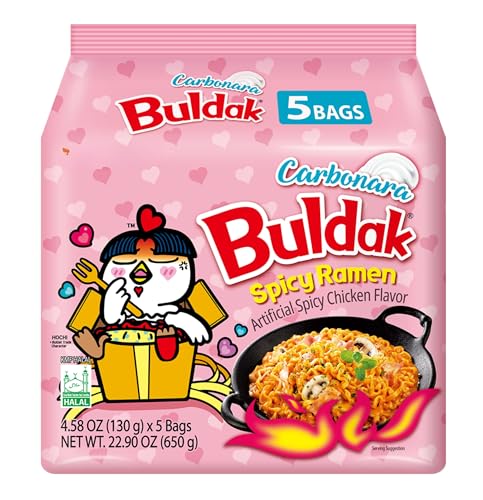 Samyang Buldak Carbonara Ramen Coreano – Fideos Picantes Instantáneos con distintos Sabores - Pack Laborawi (5x130g)