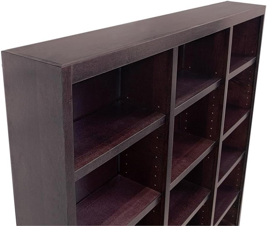 BOWERY HILL 72" Traditional Triple Wide Wood Bookshelf Bookcase with 12 Adjustable Shelves and 3 Fixed Shelves, Ready for Assembly, for Home/Office, in Chocolate Finish