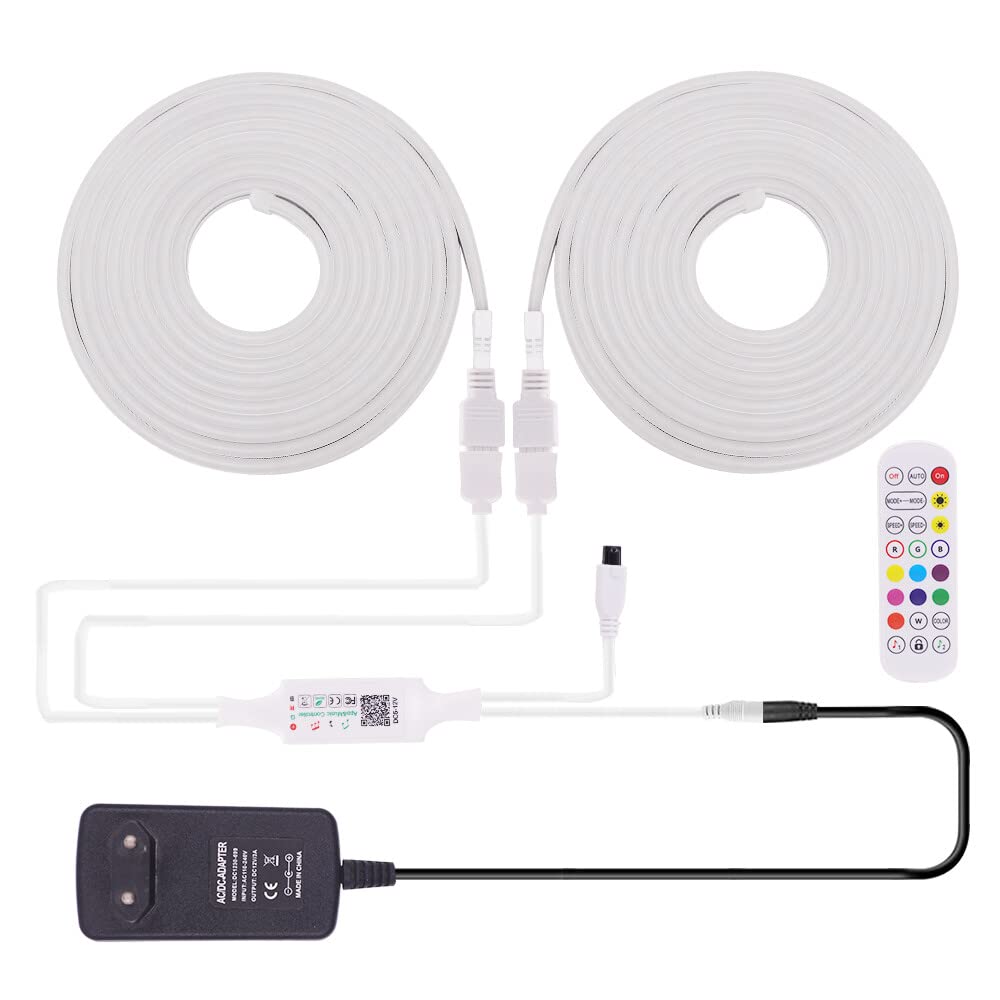 2 Rolle 3m RGB Neon LED Streifen, DC12V 5050 72LEDs/m Silikon Flexibler Neonstreifen, Bluetooth Musiksynchronisierung Multi-Farbwechsel Neon LED Band mit Fernbedienung & Netzteil für Schlafzimmer