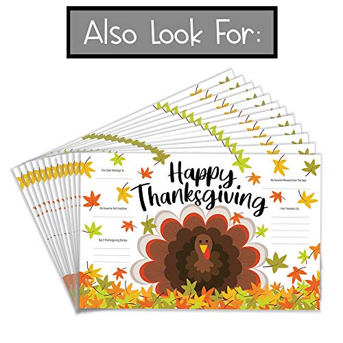 Tiny Expressions - Fall Thanksgiving Placemats for Kids (Pack of 12 Turkey Placemats) | Coloring Activity Paper Table Mats for Children to Write Thankful List | Disposable Bulk Bundle Set